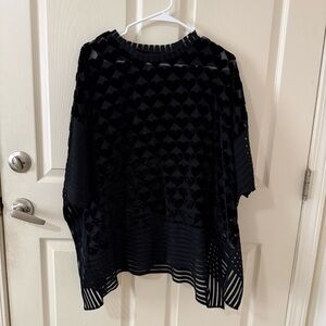 Berek Black Velvet Heart Burnout Sheer Mesh Oversized Top S